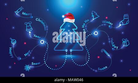 Weihnachten im Stil der neuen Technologien, Engineering, Elektronik. Weihnachtsbaum in rot Santa Claus hat und von Weihnachten und die Neue y-umgeben Stock Vektor