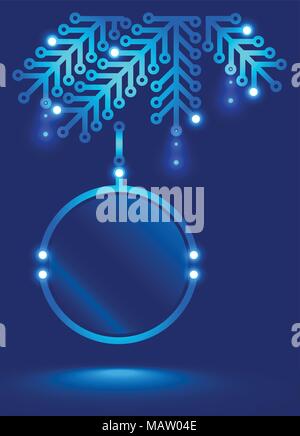 Christmas Ball auf dem Weihnachtsbaum. Weihnachten im Stil der Hochtechnologie, Elektronik und Wissenschaft. Weihnachten Dekoration in Form einer p Stock Vektor