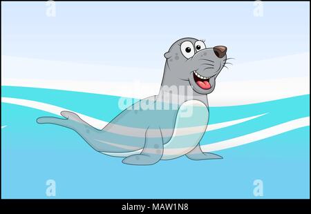 Cartoon Dichtung Tier im Meer Wasser Hintergrund Stock Vektor