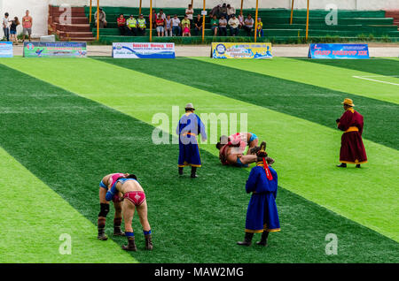 Wrestiling Wettbewerb, nadaam Festival, Murun, Mongolei Stockfoto