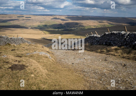 Wandern entlang Mastiles Lane zwischen Malham Tarn und Kilnsey in Bösingen North Yorkshire Stockfoto