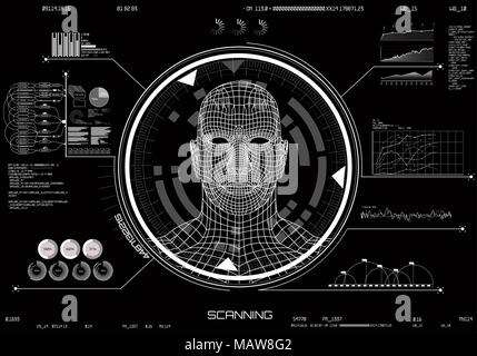 HUD UI. Konzept der Gesicht zu scannen. Machine Learning Systems Technology, präzise Gesichtserkennung biometrischer Technologie. Moderne Technologie HUD UI Stockfoto