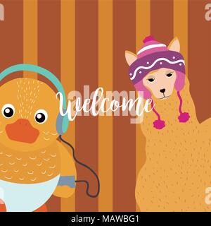 Welcome card with cute animals Stock Vektor
