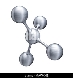 Chrom poliert Molekülmodell abstraktes Konzept. Molekulare Form auf weißem Hintergrund. 3D Rendering illustration Stockfoto