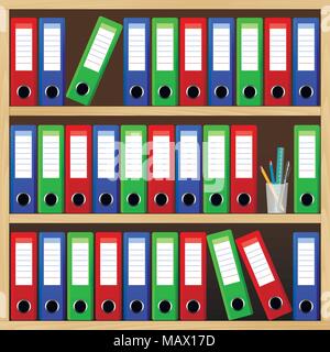 Holzregale mit Datei Ordner Stock Vektor