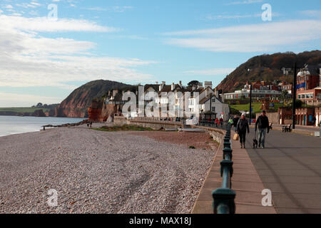 Die Promenade und Strand in Honiton, Devon Ende November, Blick nach Westen Stockfoto