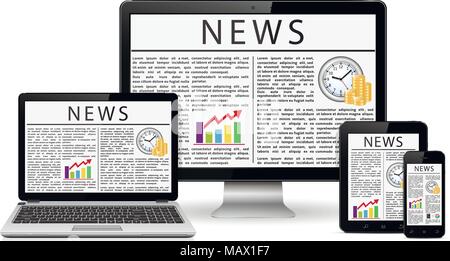 Moderne digitale Geräte mit Internet web business Nachrichten auf dem Bildschirm Stock Vektor
