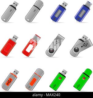 Usb-flash-Symbole auf dem weißen Hintergrund. Vector Illustration. Stock Vektor