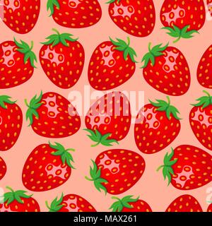 Süße Erdbeeren auf rosa Hintergrund. Nahtlose Erdbeere Muster. Stock Vektor
