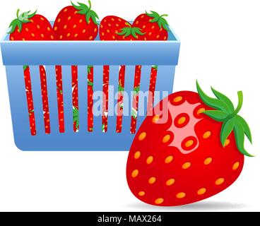 Erdbeeren in einem Korb auf weißem Hintergrund Stock Vektor