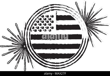 Amerikanische Flagge auf Button mit Fireworks Stock Vektor