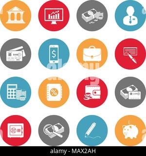 Geld und Finanzen runde Symbole auf einem weißen Hintergrund. Vector Illustration. Stock Vektor