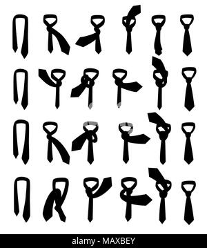 Schwarze Silhouette. Krawatte Symbole gesetzt. Sammlung von dressing Herren Krawatte Symbole. Vector Illustration auf weißem Hintergrund. Web site Seite und mobil Stock Vektor