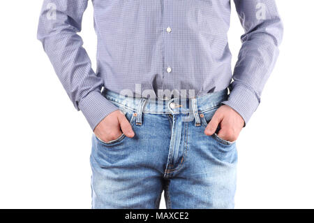 Mann - die Hände in den Taschen der Jeans Stockfoto