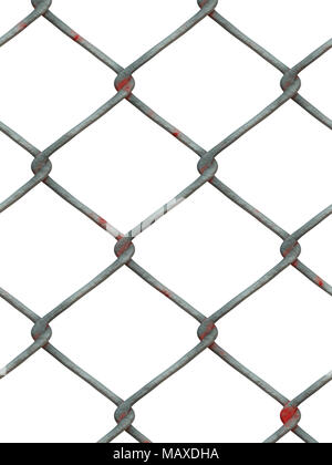 Metal net, verflochten Metalldrähte auf einem weißen Hintergrund. Metallzaun Stockfoto