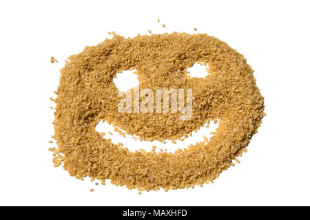 Bulgur Happy Face auf weißem Hintergrund Stockfoto