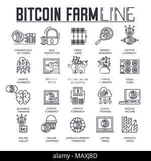 Bitcoin Umrisse Icons Sammlung eingestellt. Moderne Technologien lineare Symbol pack. Vorlage der dünnen Linie Symbole, Logos, Symbole, Piktogramme und flachen Abbildungen Konzept Stock Vektor