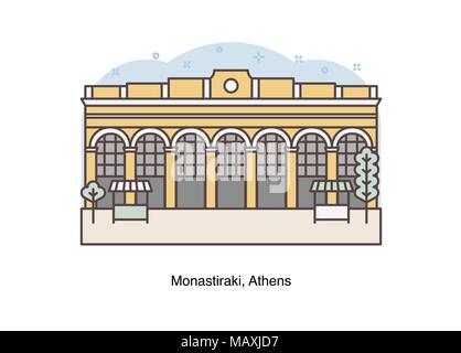 Vektor linie Abbildung: Monastiraki, Athen, Griechenland. Stock Vektor