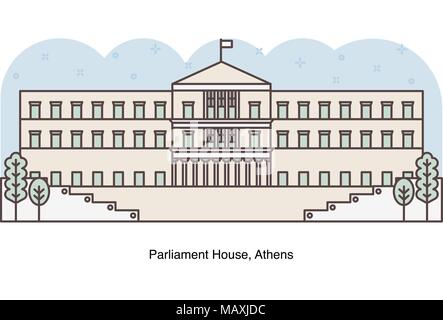 Vektor linie Abbildung des griechischen Parlaments, Haus, Athen, Griechenland. Stock Vektor