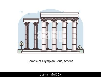 Vektor linie Abbildung auf den Tempel des Olympischen Zeus, Athen, Griechenland. Stock Vektor