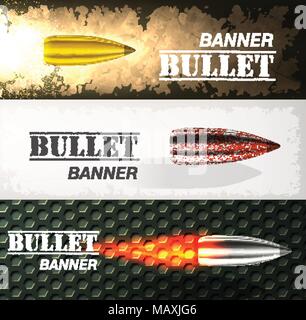 Banner der Flying bullet ob militärischen Hintergrund Konzept. Gefahr Vector Illustration Design Stock Vektor