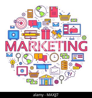 Business Circle Infografiken dünne Linien Konzept Vorlage. Symbole Design für Ihr Produkt oder Ihre Design-, Web- und mobile Anwendungen. Vektor Wohnung mit langen Schatten einstellen Stock Vektor