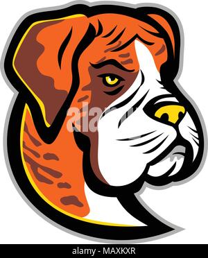 Maskottchen Symbol Abbildung: Leiter einer Boxer Hund, Deutscher Boxer oder Deutscher Boxer, ein mittelständisches, kurzhaarige Rasse der Hund von vorne gesehen auf isol Stock Vektor
