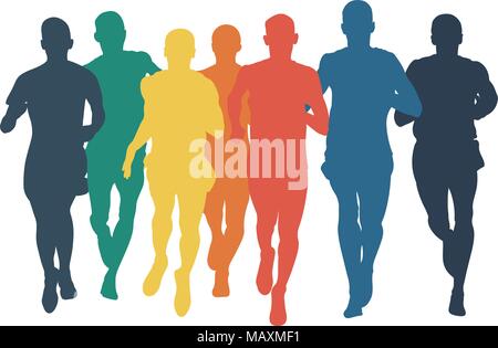 Gruppe Läufer Männer farbige Silhouetten im flachen Design Stil Stock Vektor