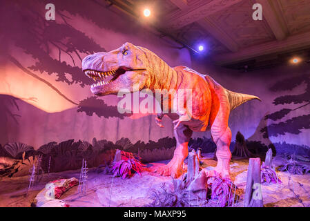 Animatronic Modell eines Tyrannosaurus rex Saurier im Natural History Museum, London, UK Stockfoto