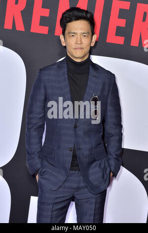 Los Angeles, Kalifornien. 3 Apr, 2018. John Cho die Teilnahme an der 'Blocker' Premiere im Regency Dorf Theater am 3. April in Los Angeles, Kalifornien 2018. | Verwendung weltweit Quelle: dpa/Alamy leben Nachrichten Stockfoto