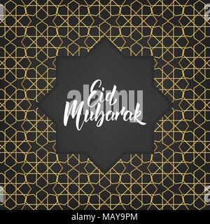Eid Mubarak. Ramadan islamischen Hintergrund. Gold Arabeske Muster und Schriftzeichen Kalligraphie Stock Vektor