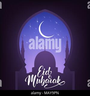 Eid Mubarak. Ramadan islamischen Hintergrund. Muslimische Moschee und Schriftzug Kalligraphie Stock Vektor