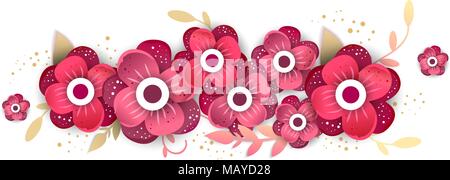 Papier schneiden Stil mit hellen Blumen auf weißem Hintergrund. Vector Illustration. Stock Vektor