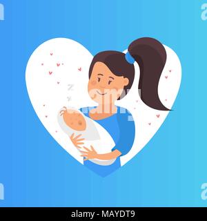 Mutter und Baby. Zärtliche Umarmungen von Mutter und Kind. Mutter umarmt sie Kind logo Vorlage Stock Vektor