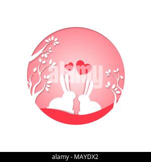 Frohe Ostern Szene mit Eier und Hasen. Konzept für Banner, Flyer, Einladungen, Grußkarten, Ferienwohnung und Hintergründen. Stock Vektor