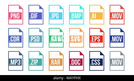 Format Datei Vektor. Bilder Piktogramm Dateiformate Symbol. Anbauelement. Flache isolierte Abbildung Stock Vektor