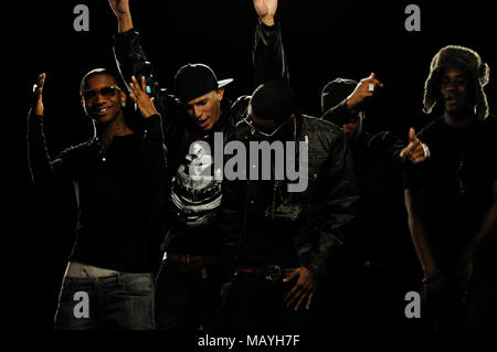 Rapper Lil B basierend auf Gott, Khleo Thomas Deandre Weise alias Soulja Boy, JBar und großen Haube Chef für Soulja Boy einfach 'Em' All Black Alles' Music Video am 11. Februar in Los Angeles, Kalifornien 2010. Stockfoto