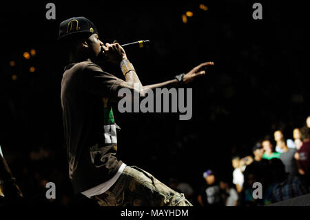 Rapper Deandre Weise alias Soulja Boy Tell'Em im Honda Center am 14. August in Anaheim, Kalifornien, 2009. Stockfoto