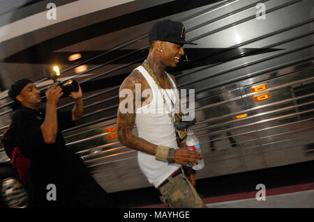 Rapper Deandre Weise alias Soulja Boy Tell'Em backstage in der Honda Center am 14. August in Anaheim, Kalifornien, 2009. Stockfoto