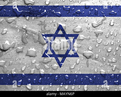 Flagge Israel mit Regentropfen Stockfoto