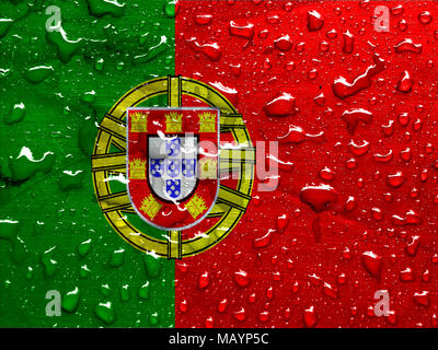 Flagge von Portugal mit Regentropfen Stockfoto