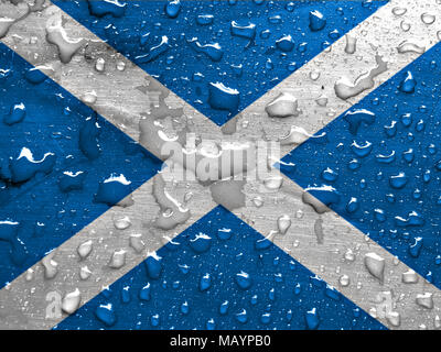 Flagge Schottland mit Regentropfen Stockfoto