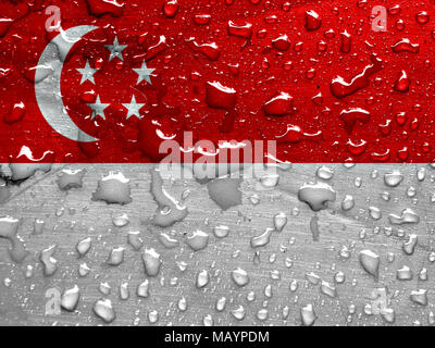 Flagge Singapur mit Regentropfen Stockfoto