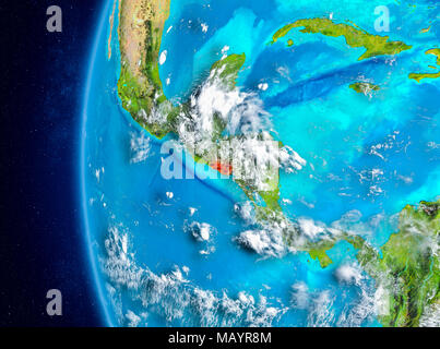Karte von El Salvador ab Platz auf dem Planeten Erde mit Wolken und Atmosphäre gesehen. 3D-Darstellung. Elemente dieses Bild von der NASA eingerichtet. Stockfoto