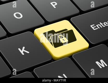 Finanzen Konzept: Computer Tastatur mit Ordner mit Sperrsymbol auf ENTER-Taste, Hintergrund, 3D-Rendering