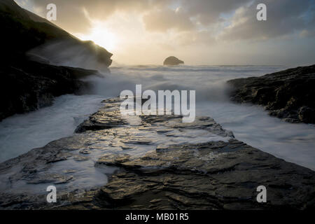 Trebarwith Strand in North Cornwall. Stockfoto