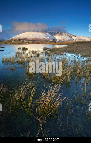 Schnee bedeckt Blencathra von Tewet Tarn gesehen. Stockfoto
