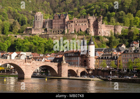 Panoramaansicht vom Neckar, Heidelberg, Baden-Württemberg, Deutschland, Europa Stockfoto