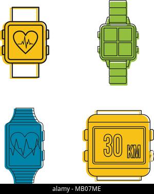 Smartwatch Icon Set, Farbe Umrisse Stil Stock Vektor
