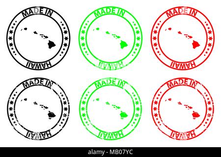In Hawaii - Stempel - Vektor, Hawaii Karte Muster - Schwarz, Grün und Rot Stock Vektor